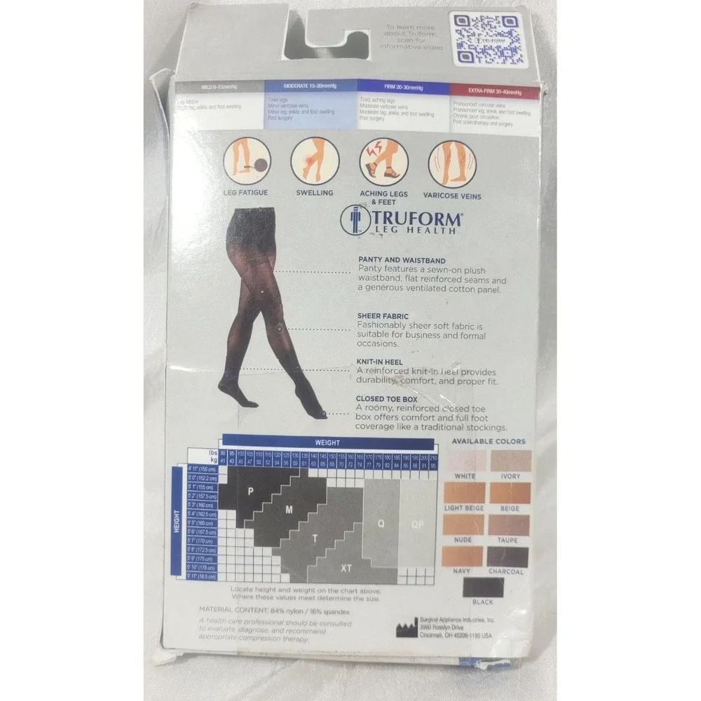 Truform Beige Compression Pantyhose Moderage 15-20mmHg #1775 - Size Queen PL